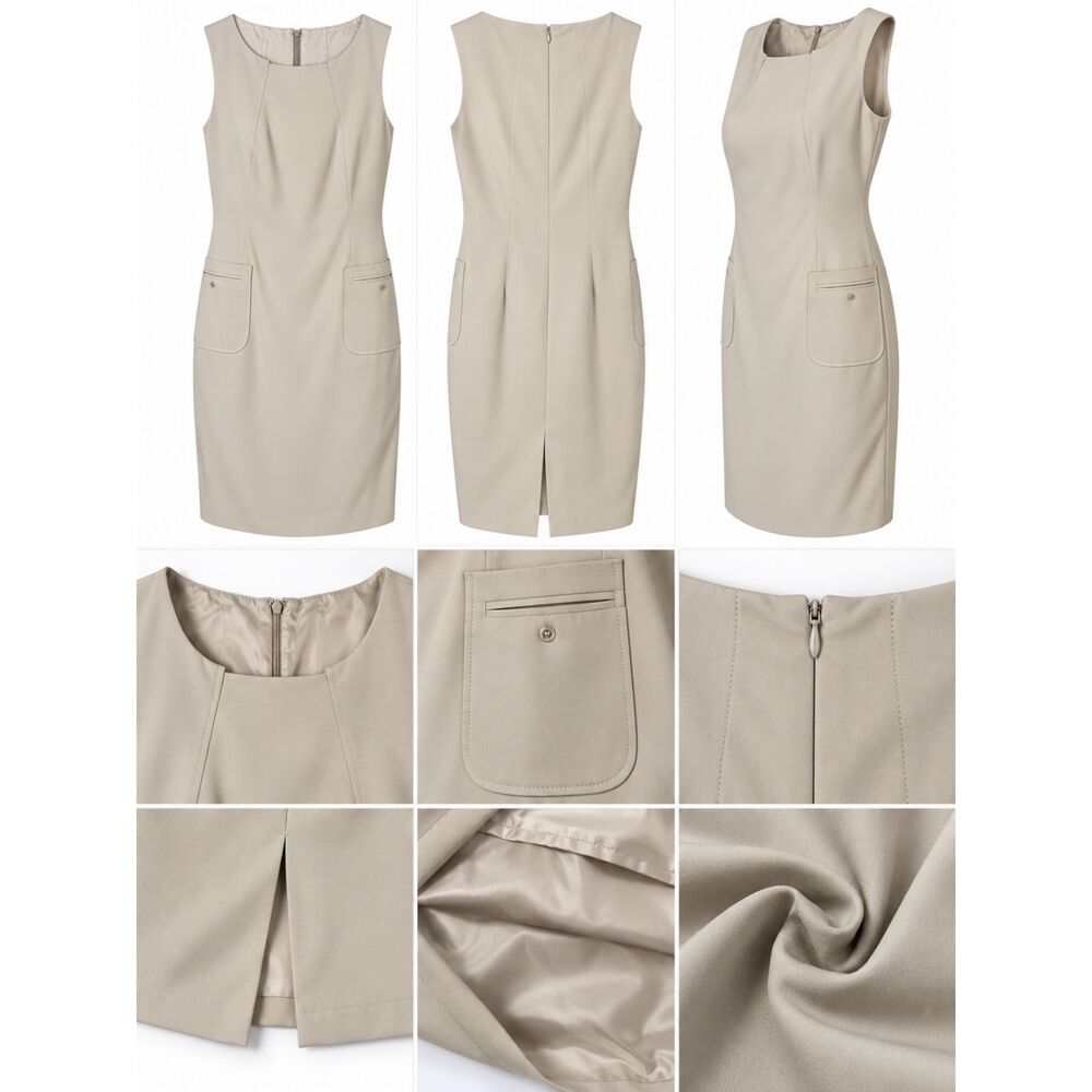 Calvin Klein Women’s Size 4 Khaki Sheath Dress Sleeveless Pockets NWT